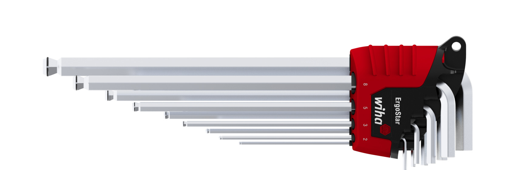 Stiftschlüssel Set im ErgoStar Halter Sechskant-Kugelkopf MagicRing® 9-tlg.  mattverchromt (37351) | Innensechskant | Wiha ErgoStar | Stiftschlüssel |  Werkzeuge