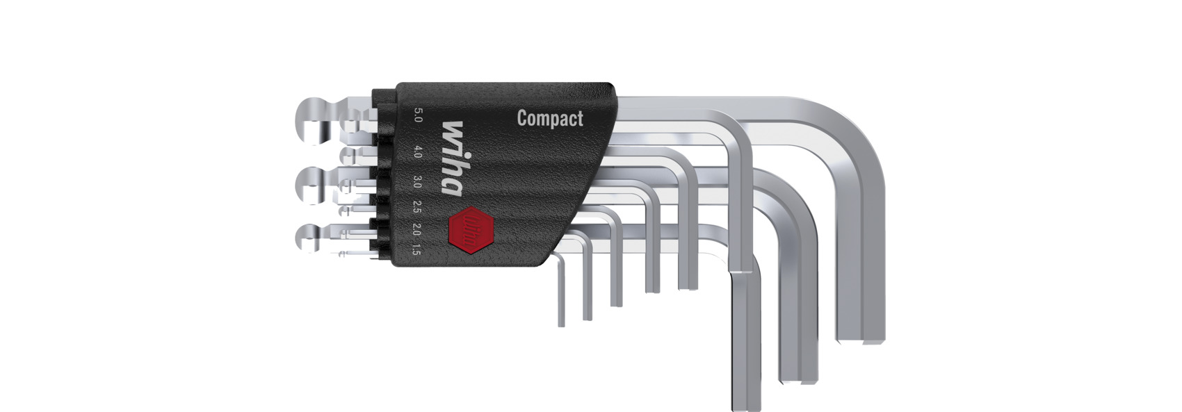 Stiftschlüssel Set im Compact | 9-tlg. | Stiftschlüssel (40410) Sechskant-Kugelkopf Wiha Werkzeuge | mattverchromt Halter kurz, Compact Halter