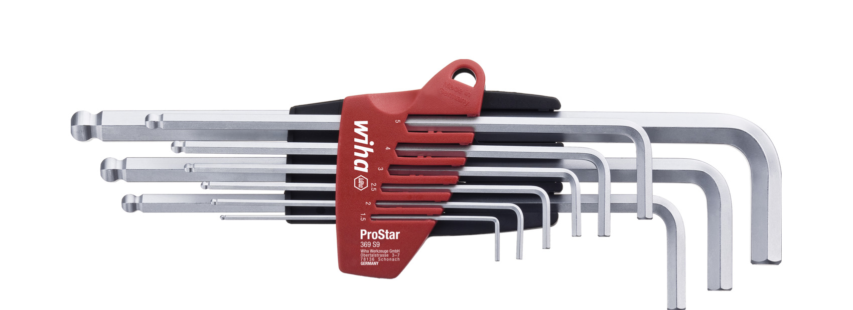 Stiftschlüssel Set im ProStar Halter Sechskant-Kugelkopf 9-tlg.  mattverchromt (07185) | Sätze | Innensechskant | Wiha ProStar |  Stiftschlüssel | Werkzeuge
